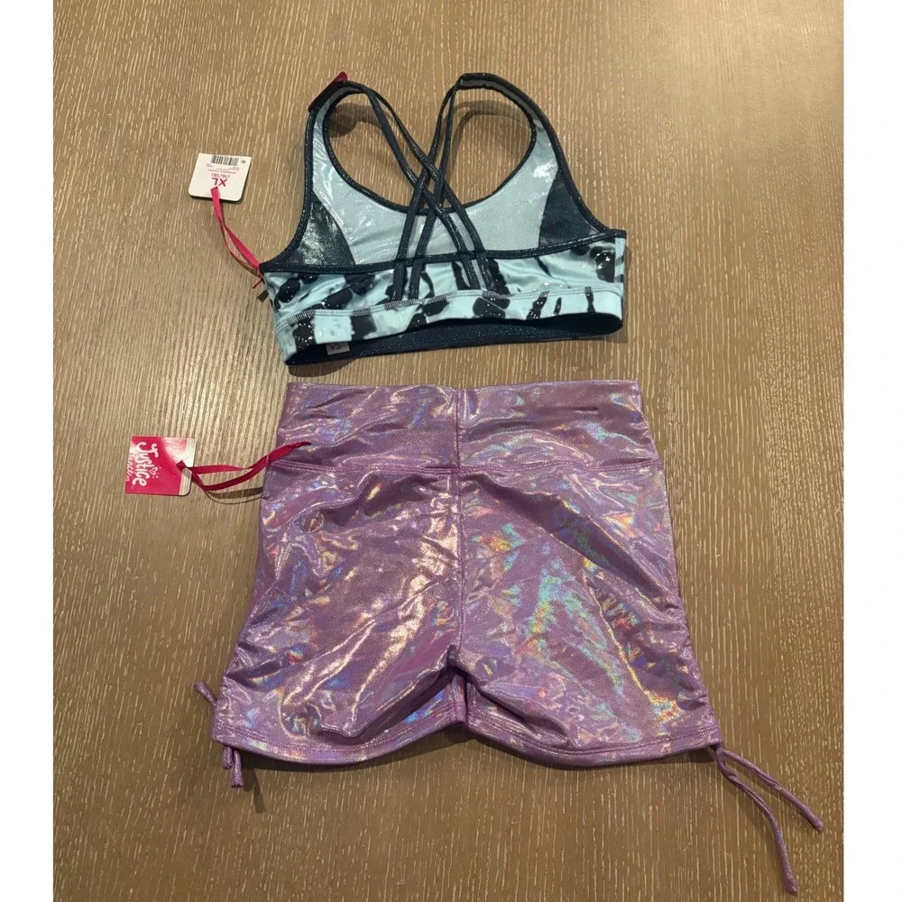 Justice Girls Activewear Lot Sports‎ Bra Shorts Biketard XL 16 18 NWT